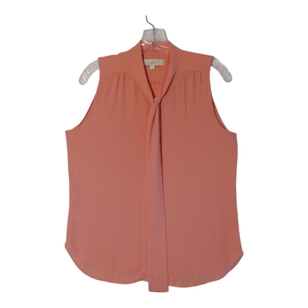 Loft Top Womens Small Coral Front Neck Tie Button Up Sleeveless Lightweight